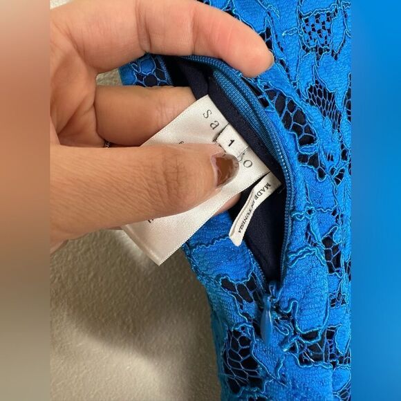 Sandro Mid Length Lace Skirt Blue Sz 1 - Picture 5 of 8